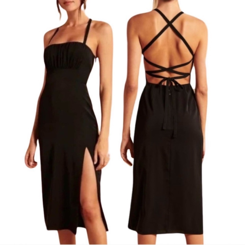 NWT Abercrombie & Fitch Criss Cross Back Midi Dress in Black Size Large